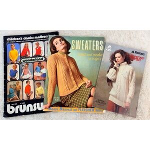 (3) Vintage 70s 80s knitting pattern books